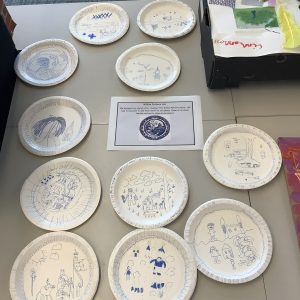 paper plates with drawings on them